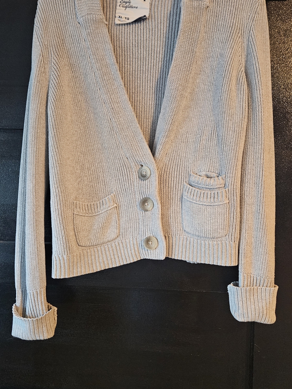 Gray Rib-Knit Button American Eagle Cardigan Sweater